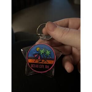 Ocean City Maryland MD Vintage Keychain Key Ring Loop Star Acrylic Retro